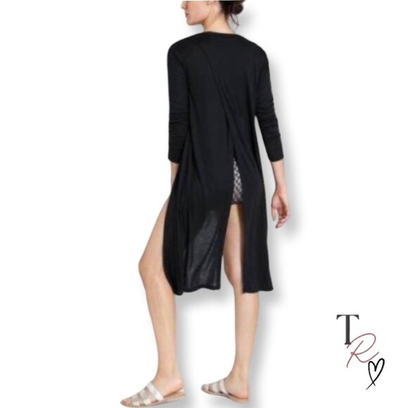 Athleta Camino Lightweight Open Front Wrap Duster Cardigan Sweater Black Size S - Picture 1 of 14
